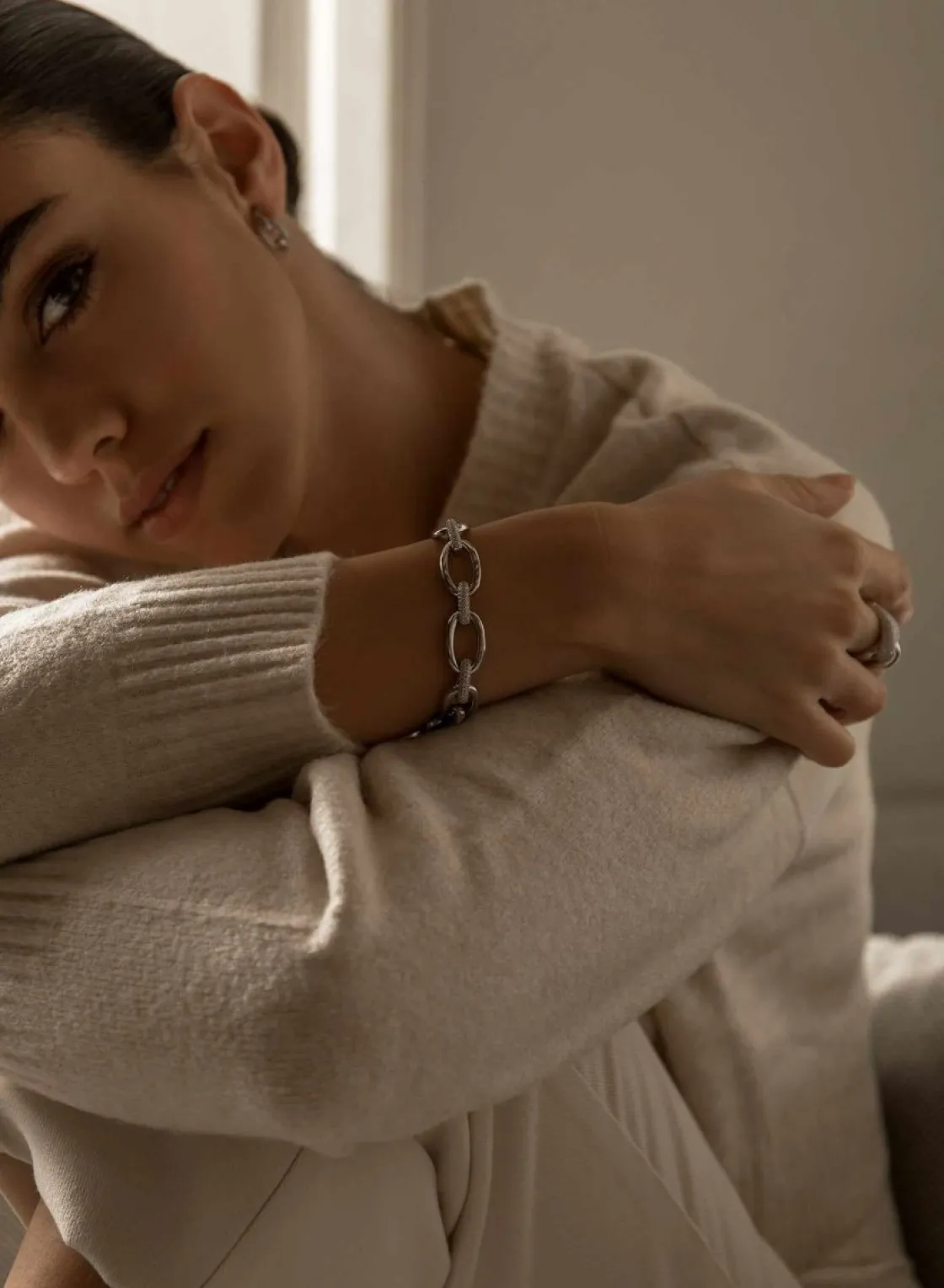 Pulsera Eslabones Plata | LINEARGENT Pulsera eslabones plata ovalados con detalle de circonita