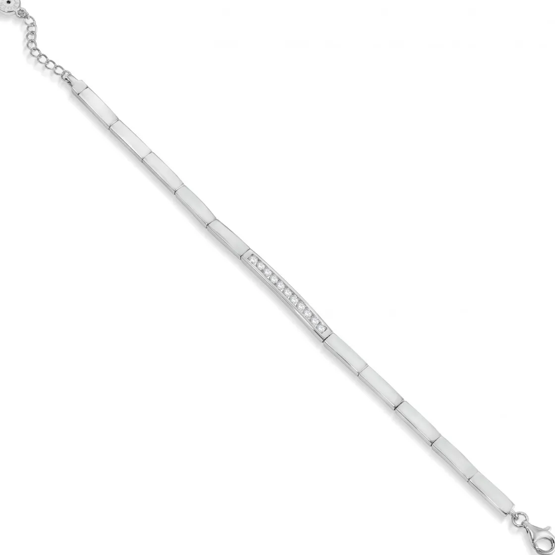 Pulseras Brillantes | LINEARGENT Pulsera eslabones plata para novia con tira de circonitas