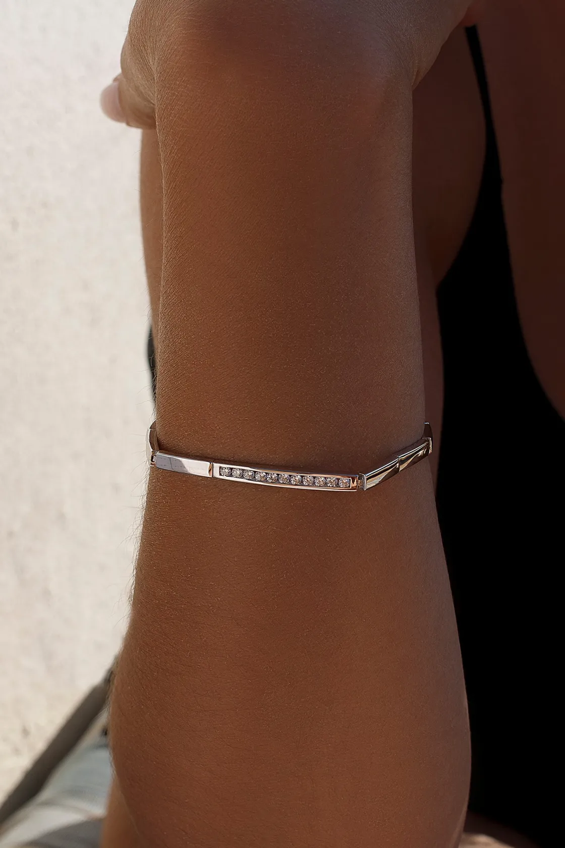 Pulseras Brillantes | LINEARGENT Pulsera eslabones plata para novia con tira de circonitas