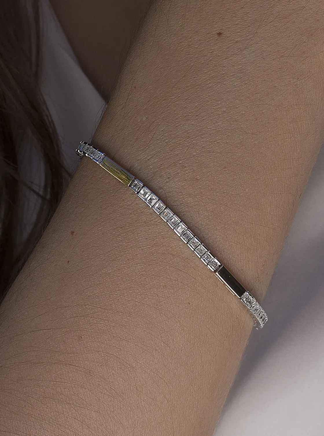 Pulseras Brillantes | Pulsera Riviere | LINEARGENT Pulsera riviere bicolor en rosa circular y circonita talla princesa