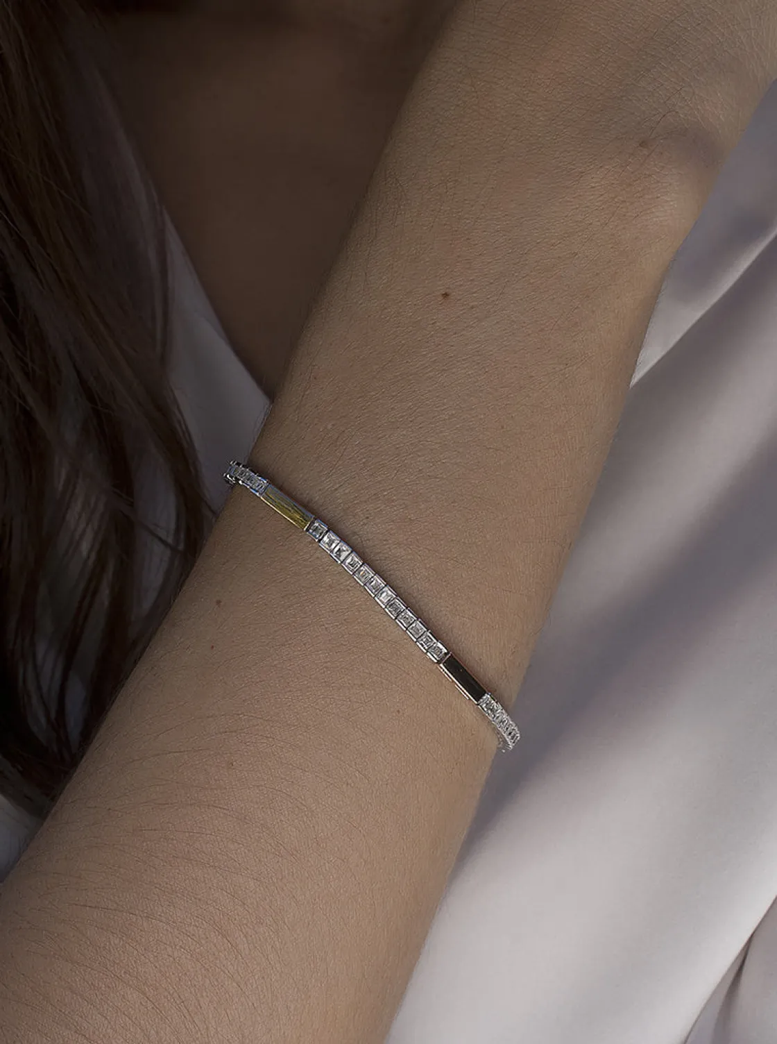 Pulseras Brillantes | Pulsera Riviere | LINEARGENT Pulsera riviere bicolor en rosa circular y circonita talla princesa