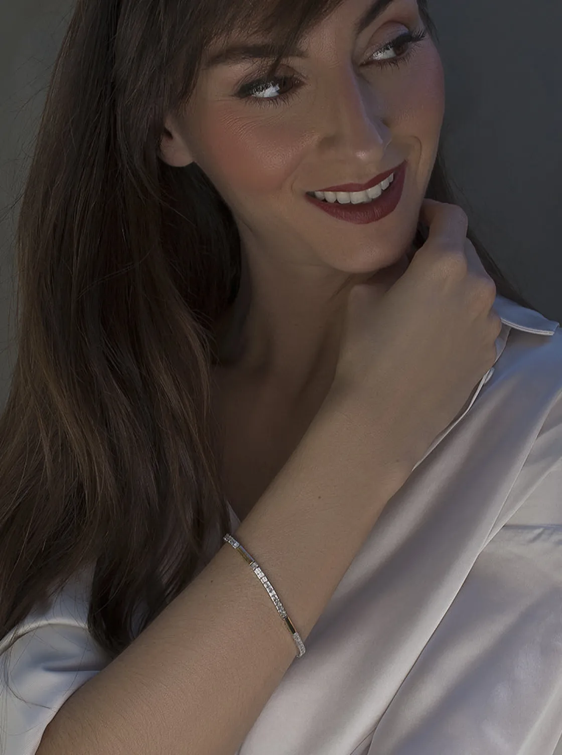 Pulseras Brillantes | Pulsera Riviere | LINEARGENT Pulsera riviere bicolor en rosa circular y circonita talla princesa