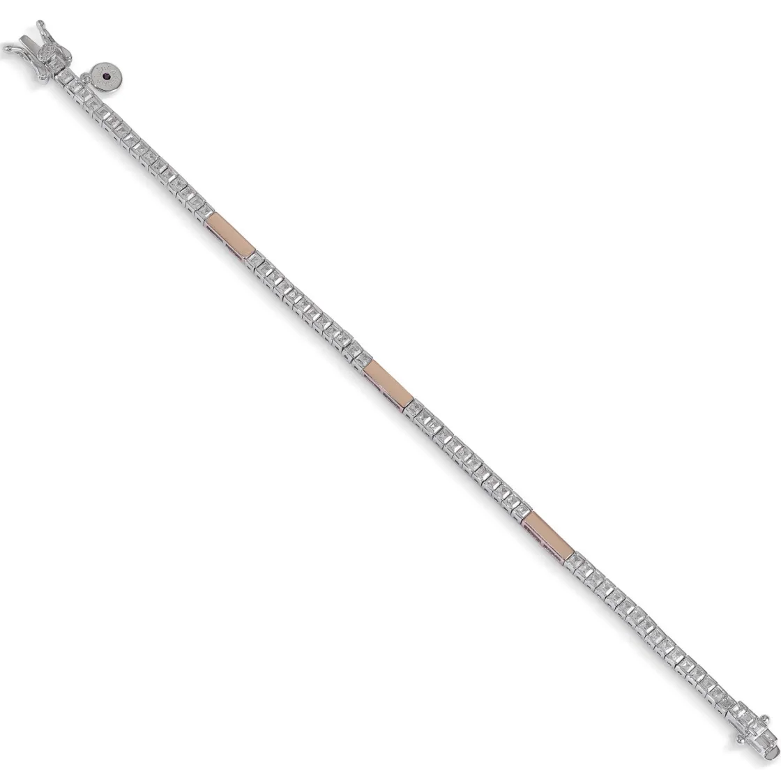 Pulsera Riviere | LINEARGENT Pulsera riviere bicolor en rosa rectangular y circonita talla princesa