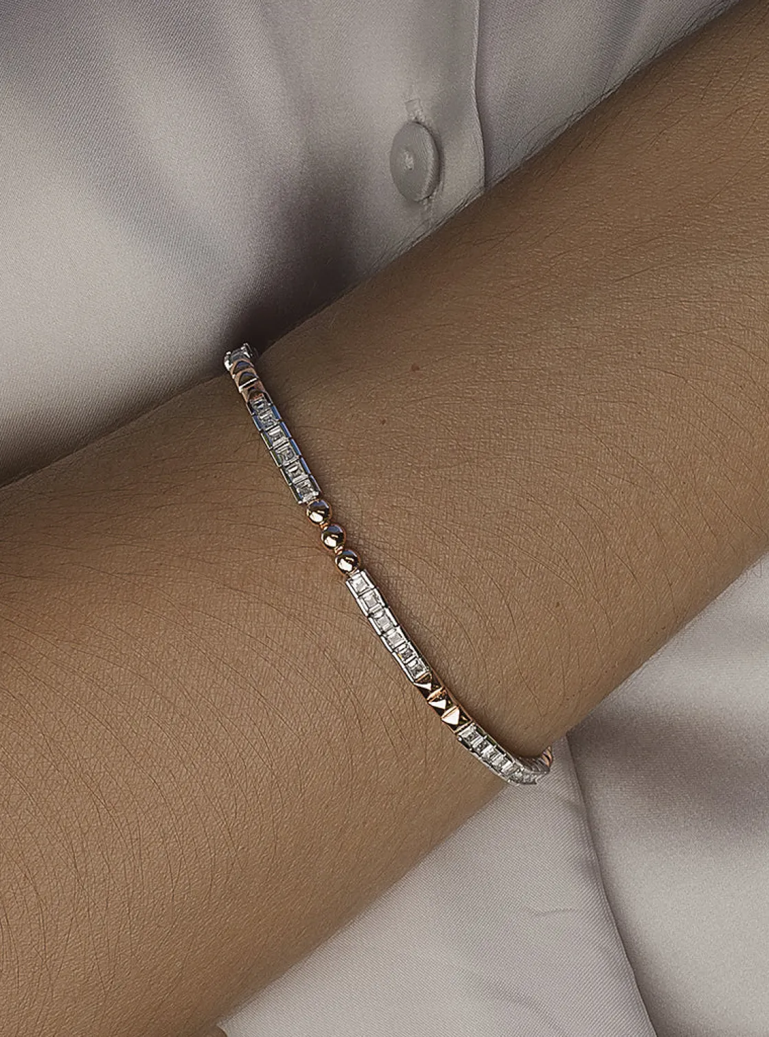 Pulsera Riviere | LINEARGENT Pulsera riviere bicolor en rosa rectangular y circonita talla princesa