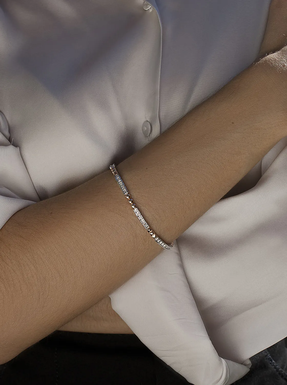 Pulsera Riviere | LINEARGENT Pulsera riviere bicolor en rosa rectangular y circonita talla princesa
