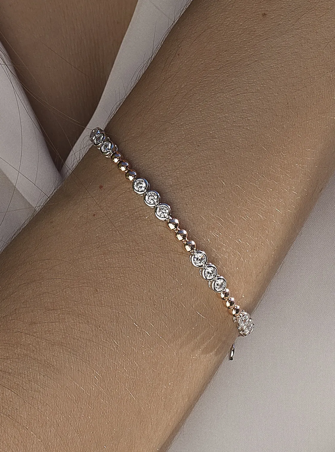 Pulseras Brillantes | Pulsera Riviere | LINEARGENT Pulsera riviere bicolor en rosa y circonita circular