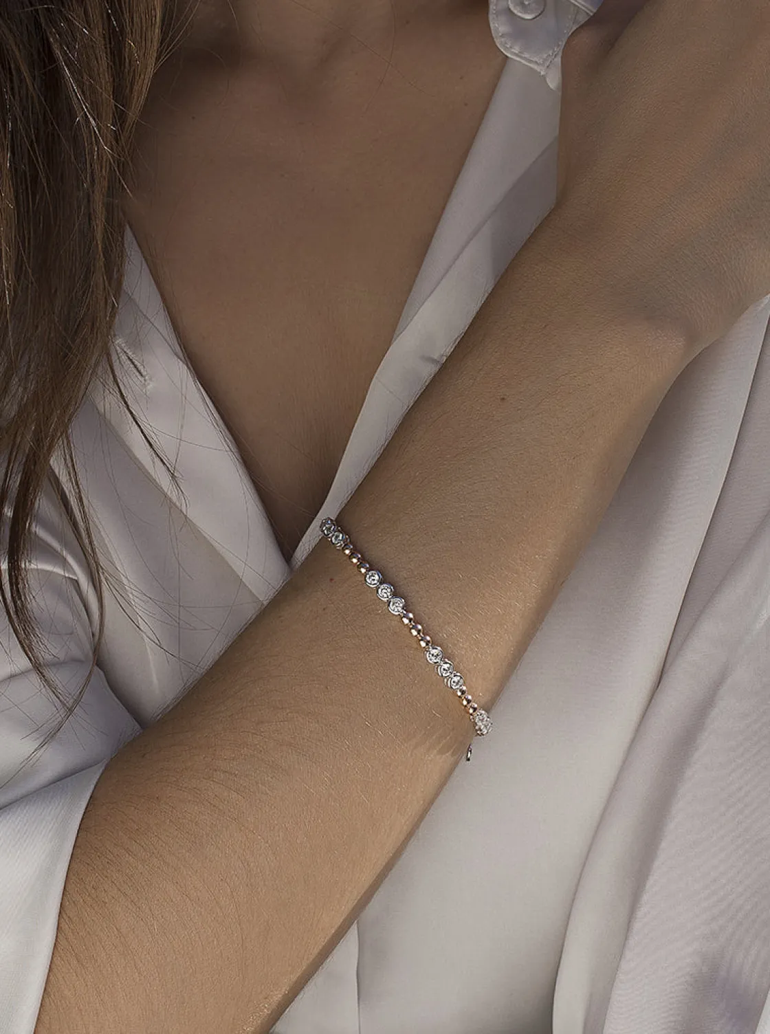 Pulseras Brillantes | Pulsera Riviere | LINEARGENT Pulsera riviere bicolor en rosa y circonita circular