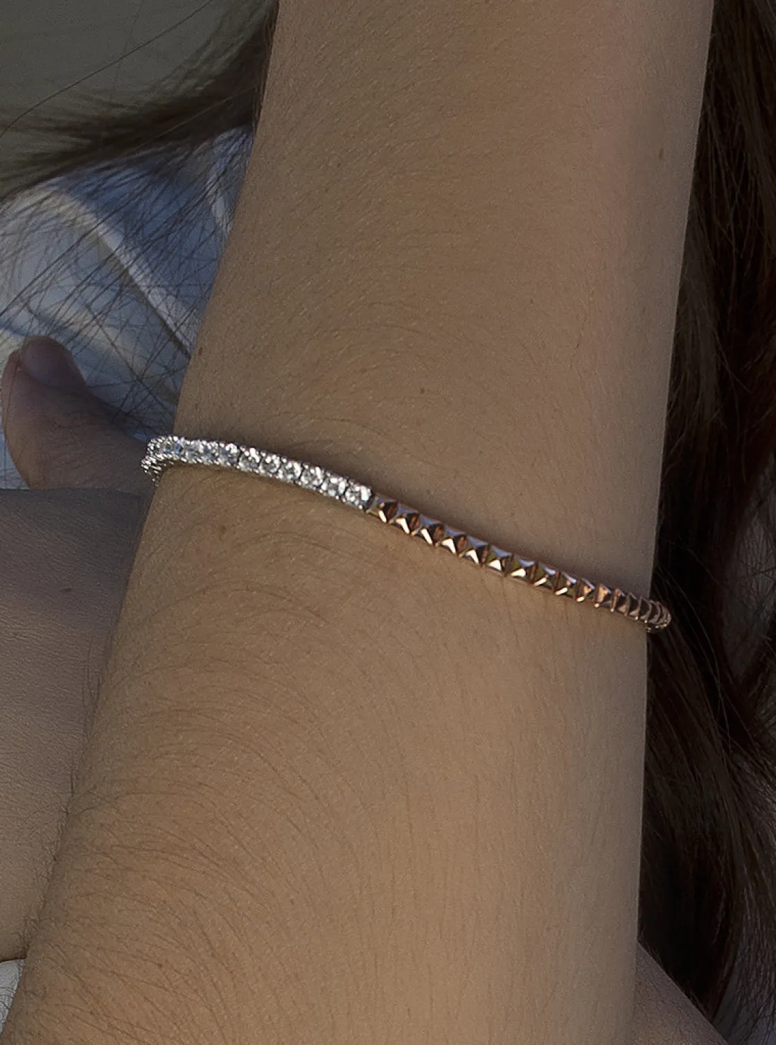 Pulseras Brillantes | Pulsera Riviere | LINEARGENT Pulsera riviere bicolor en rosa y circonita talla princesa