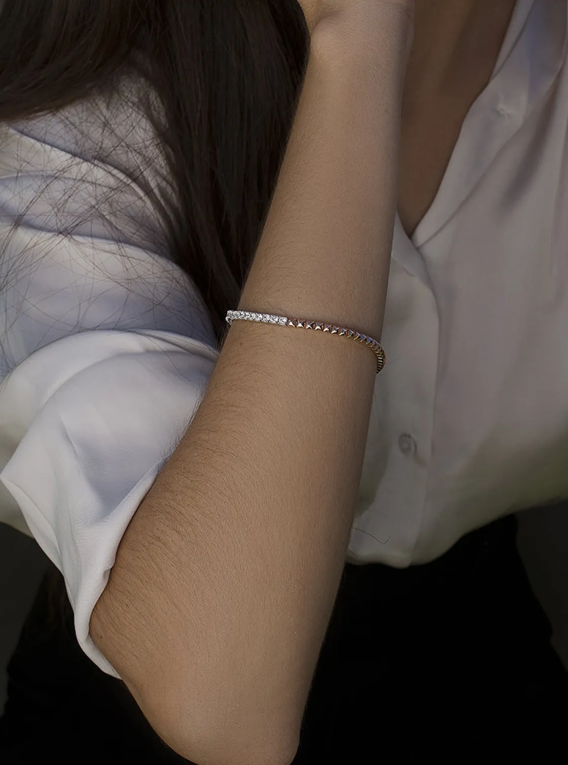 Pulseras Brillantes | Pulsera Riviere | LINEARGENT Pulsera riviere bicolor en rosa y circonita talla princesa