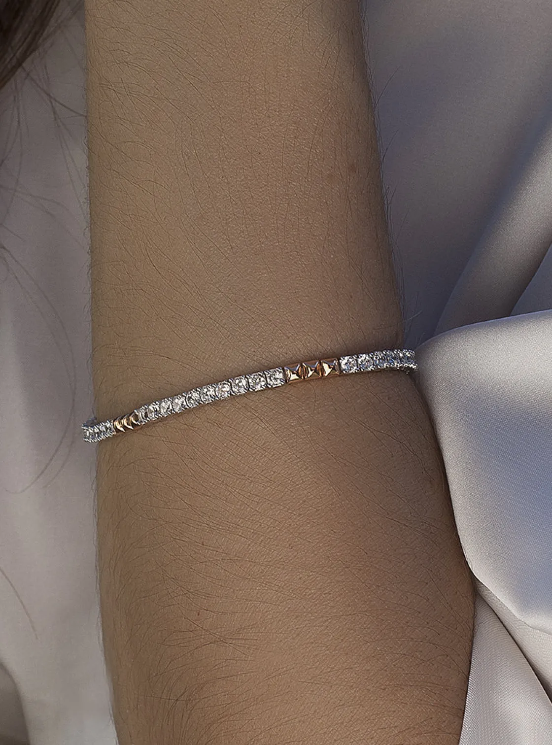 Pulsera Riviere | LINEARGENT Pulsera riviere bicolor en rosa y circonita talla princesa combinadas