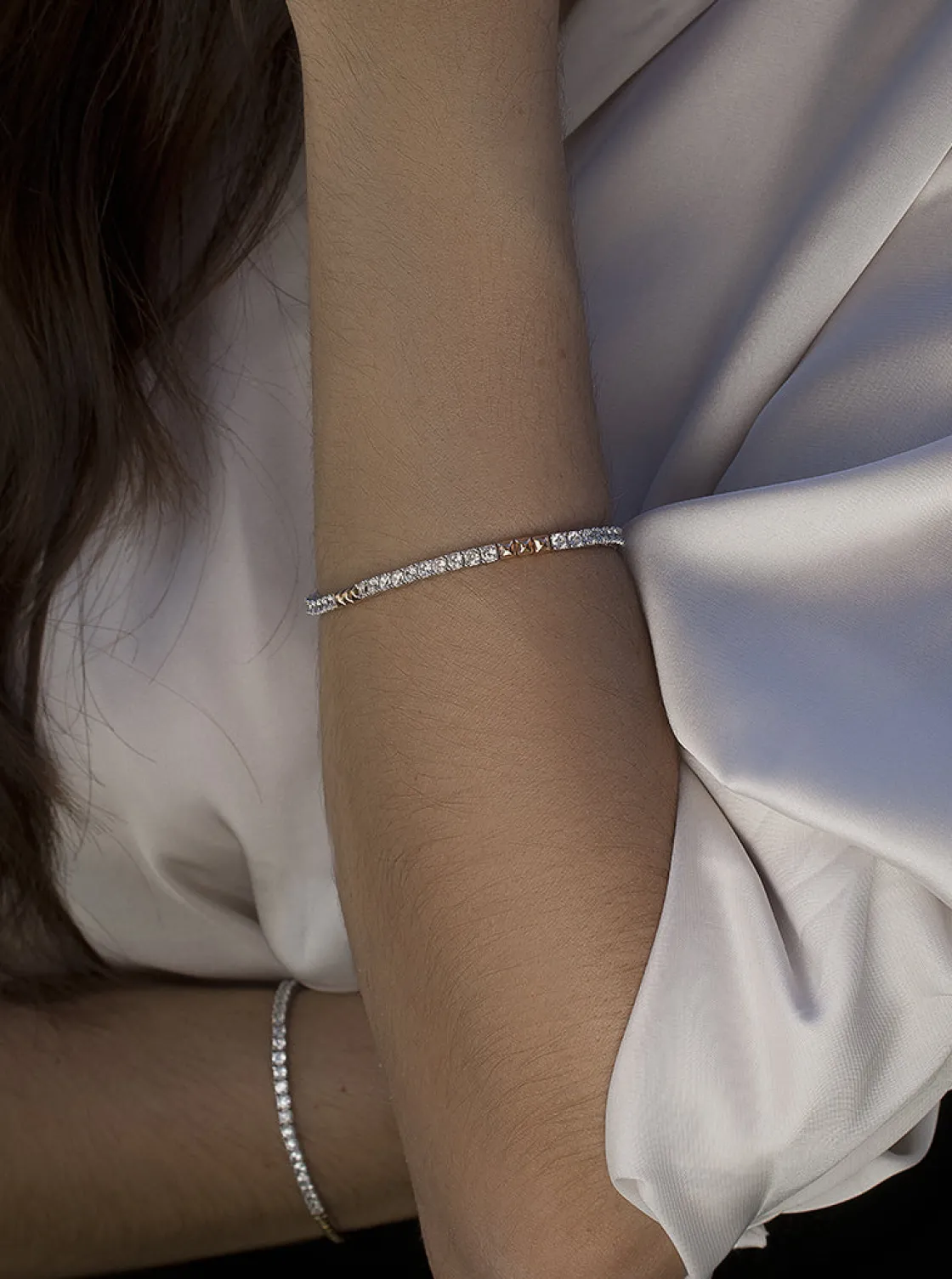 Pulsera Riviere | LINEARGENT Pulsera riviere bicolor en rosa y circonita talla princesa combinadas
