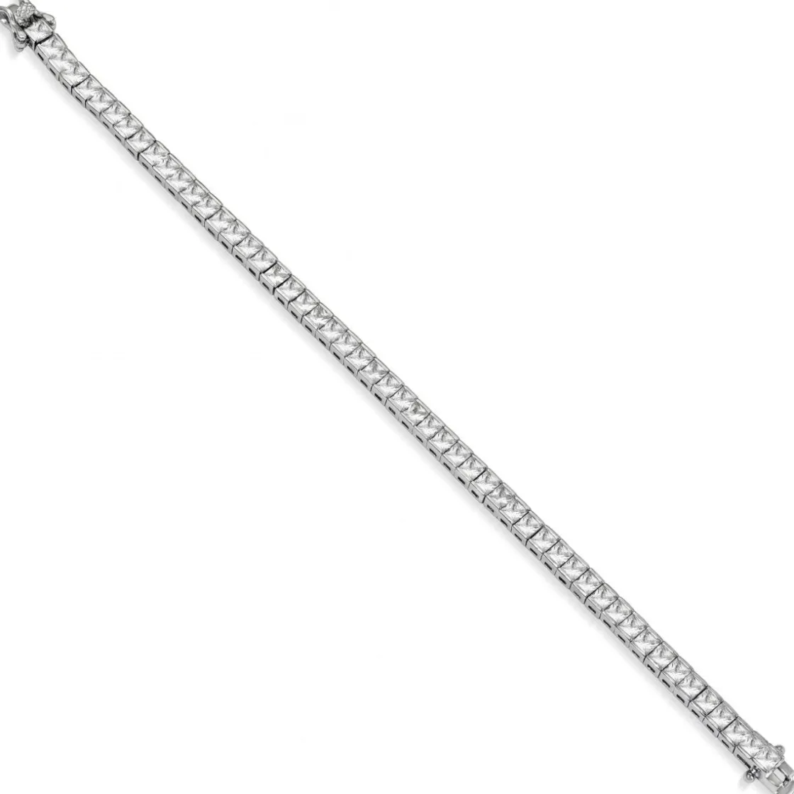 Pulseras Brillantes | Pulsera Riviere | LINEARGENT Pulsera riviere de plata con circonitas talla princesa