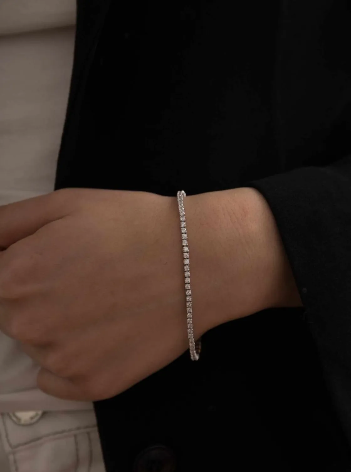 Pulseras Brillantes | Pulsera Riviere | LINEARGENT Pulsera riviere de plata diseño muy fino con circonitas