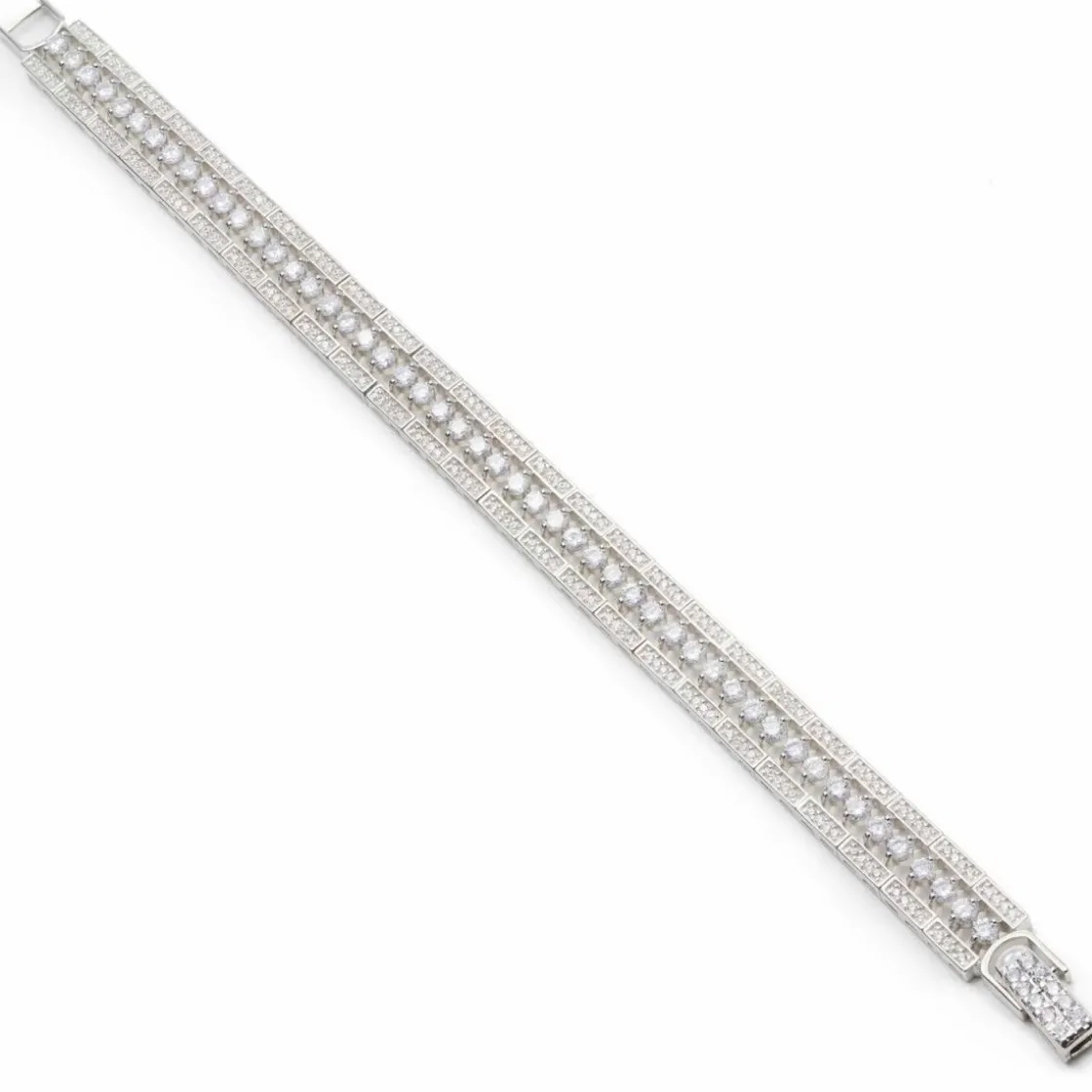 Pulseras Brillantes | LINEARGENT Pulseras brillantes de plata con raíl central de circonitas