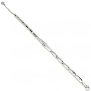 Pulseras Brillantes | LINEARGENT Pulseras brillantes de plata de bandas laterales inacabadas con detalle central de circonitas