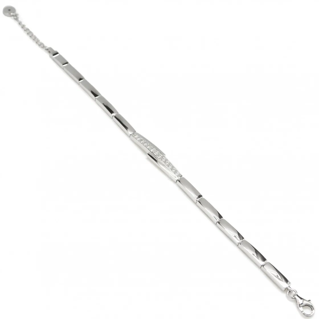 Pulseras Brillantes | LINEARGENT Pulseras brillantes de plata de bandas laterales inacabadas con detalle central de circonitas