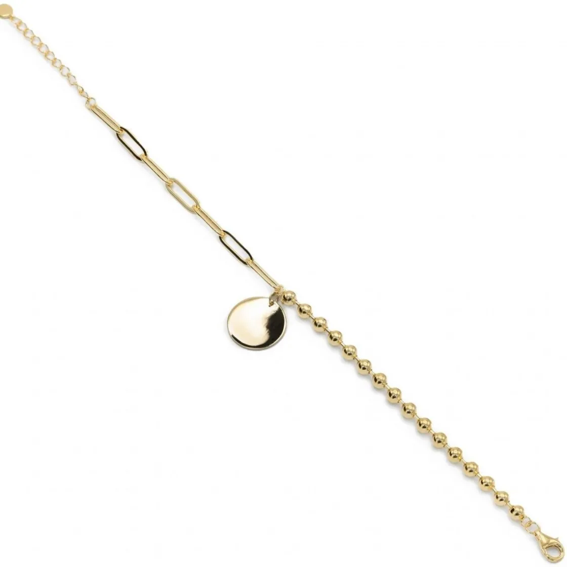 Pulseras Finas | LINEARGENT Pulseras con colgantes de plata bañados en oro con charm redondo y bolitas