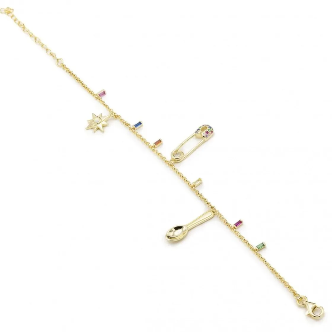 Pulseras Con Colgantes | Pulseras Con Piedras | LINEARGENT Pulseras con colgantes diseño de imperdible cuchara y estrella