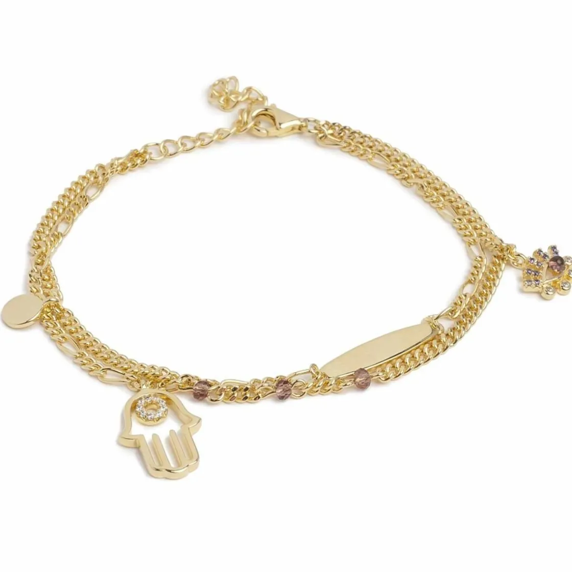 Pulseras Con Colgantes | LINEARGENT Pulseras con colgantes diseño doble cadena con motivo de mano de fátima