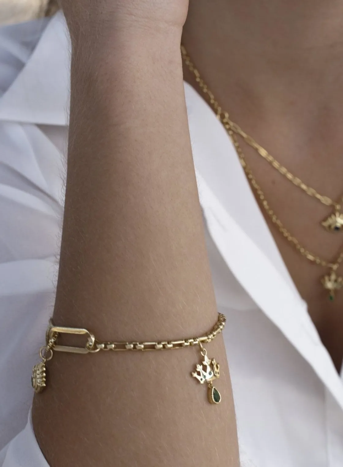 Pulseras Con Colgantes | LINEARGENT Pulseras con colgantes en palta dorado doble motivo