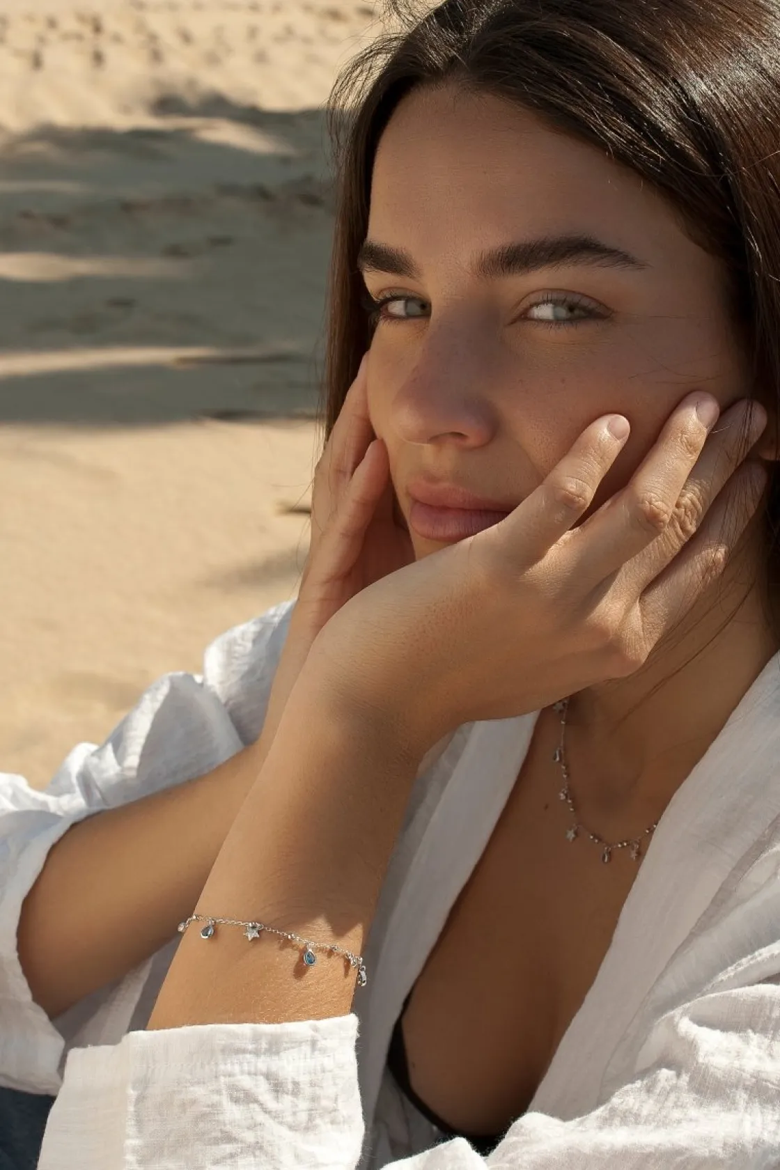 Pulseras Con Piedras | LINEARGENT Pulseras con colgantes tono aquamarine con motivos redondos y estrella
