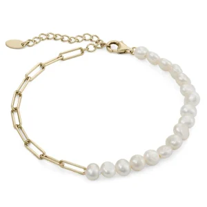 Pulseras Perlas | LINEARGENT Pulseras con perlas en plata diseño paperclip