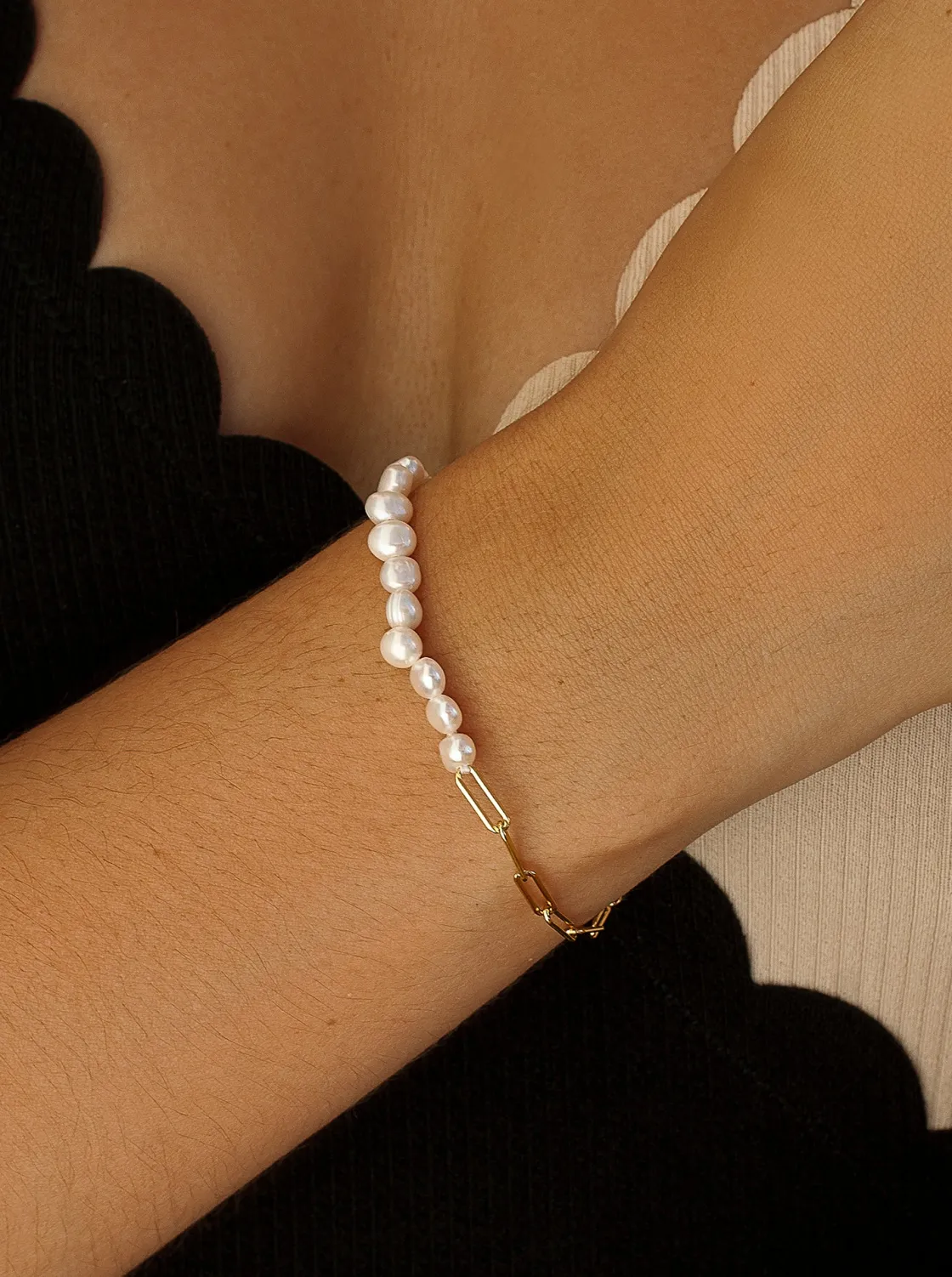 Pulseras Perlas | LINEARGENT Pulseras con perlas en plata diseño paperclip