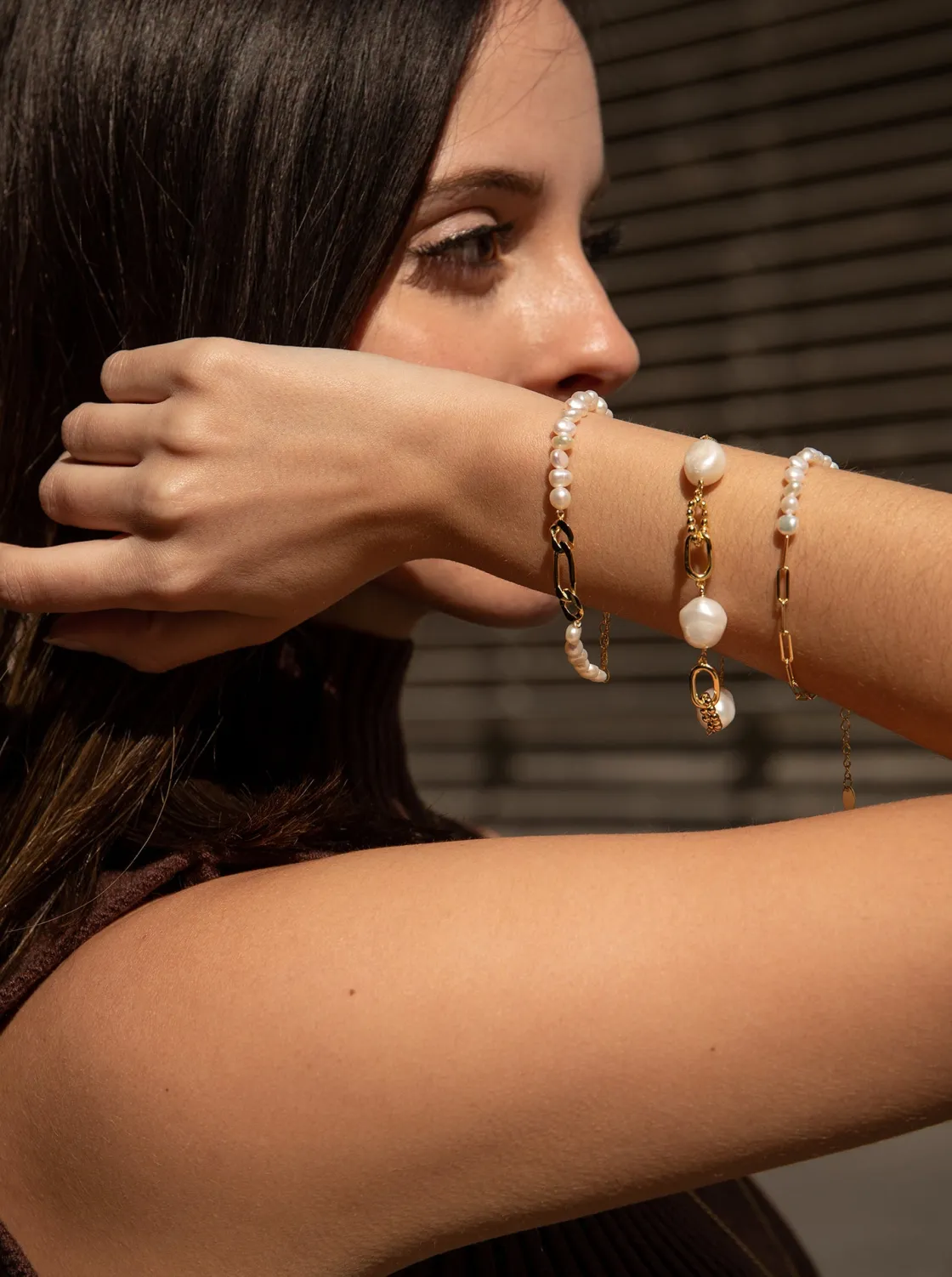 Pulseras Perlas | LINEARGENT Pulseras con perlas en plata diseño paperclip