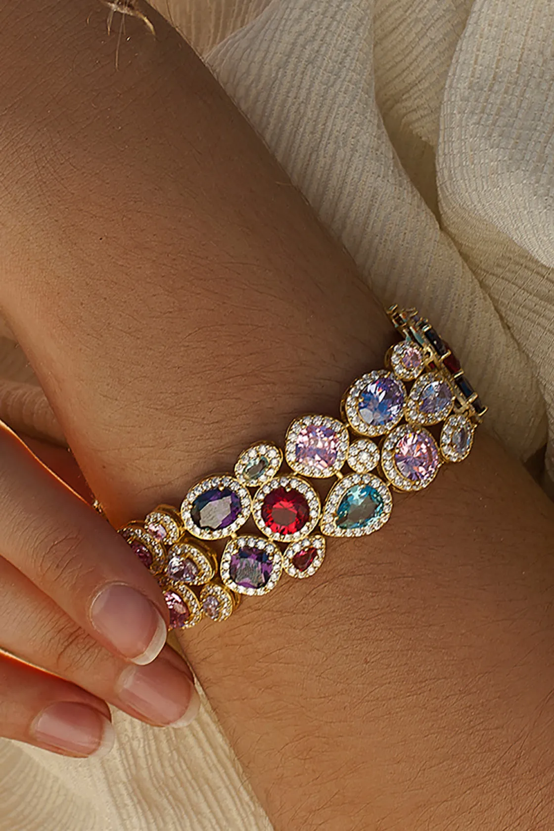 Pulseras Con Piedras | LINEARGENT Pulseras con piedras de colores y circonitas diseño grueso