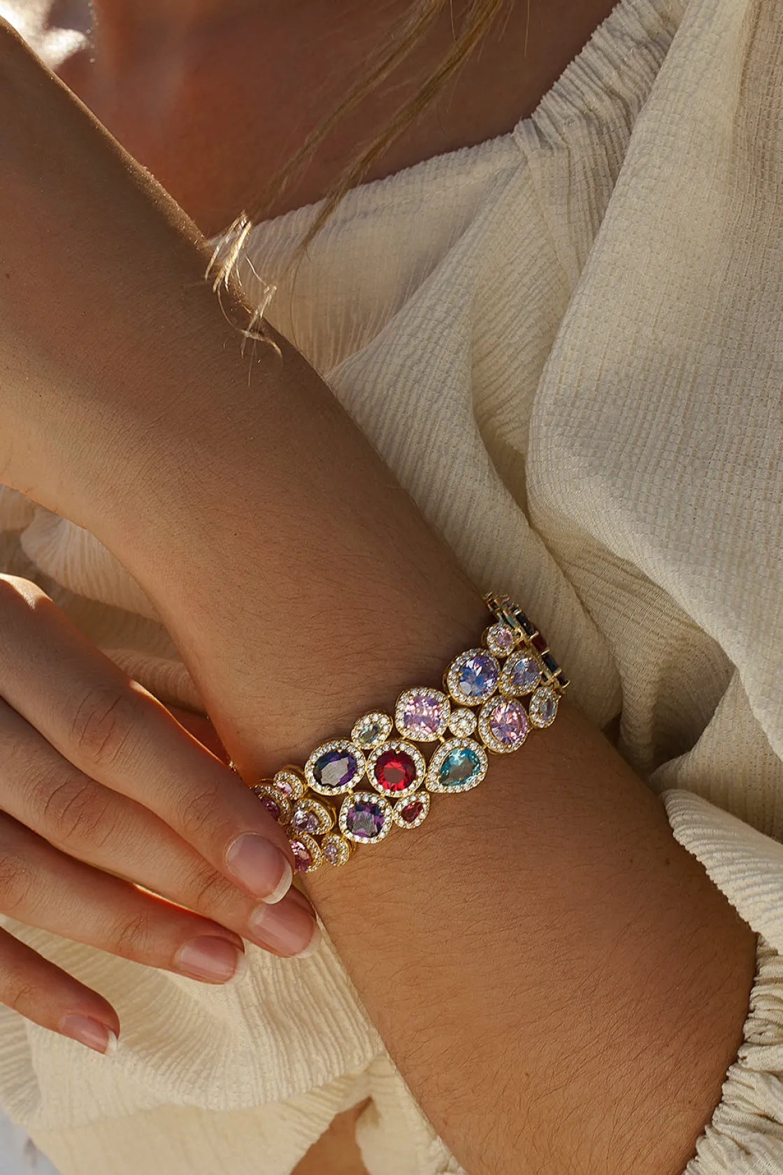 Pulseras Con Piedras | LINEARGENT Pulseras con piedras de colores y circonitas diseño grueso