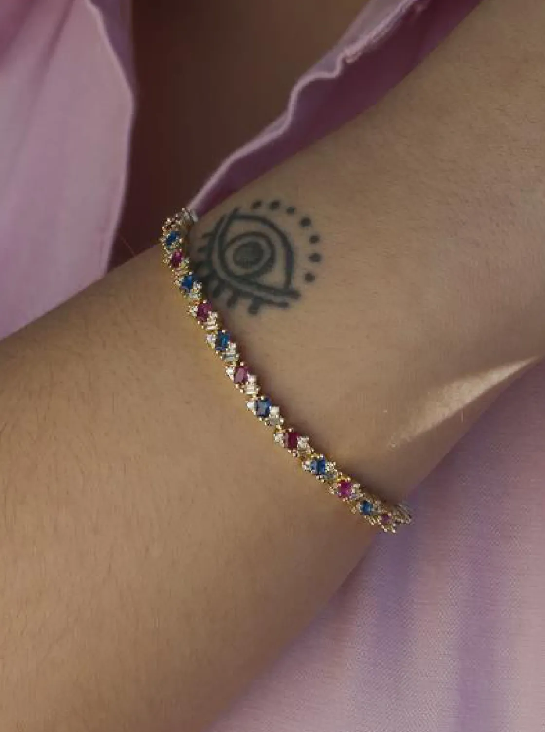Pulseras Con Piedras | LINEARGENT Pulseras con piedras de plata banda de circonitas multicolor talla esmeralda y redonda