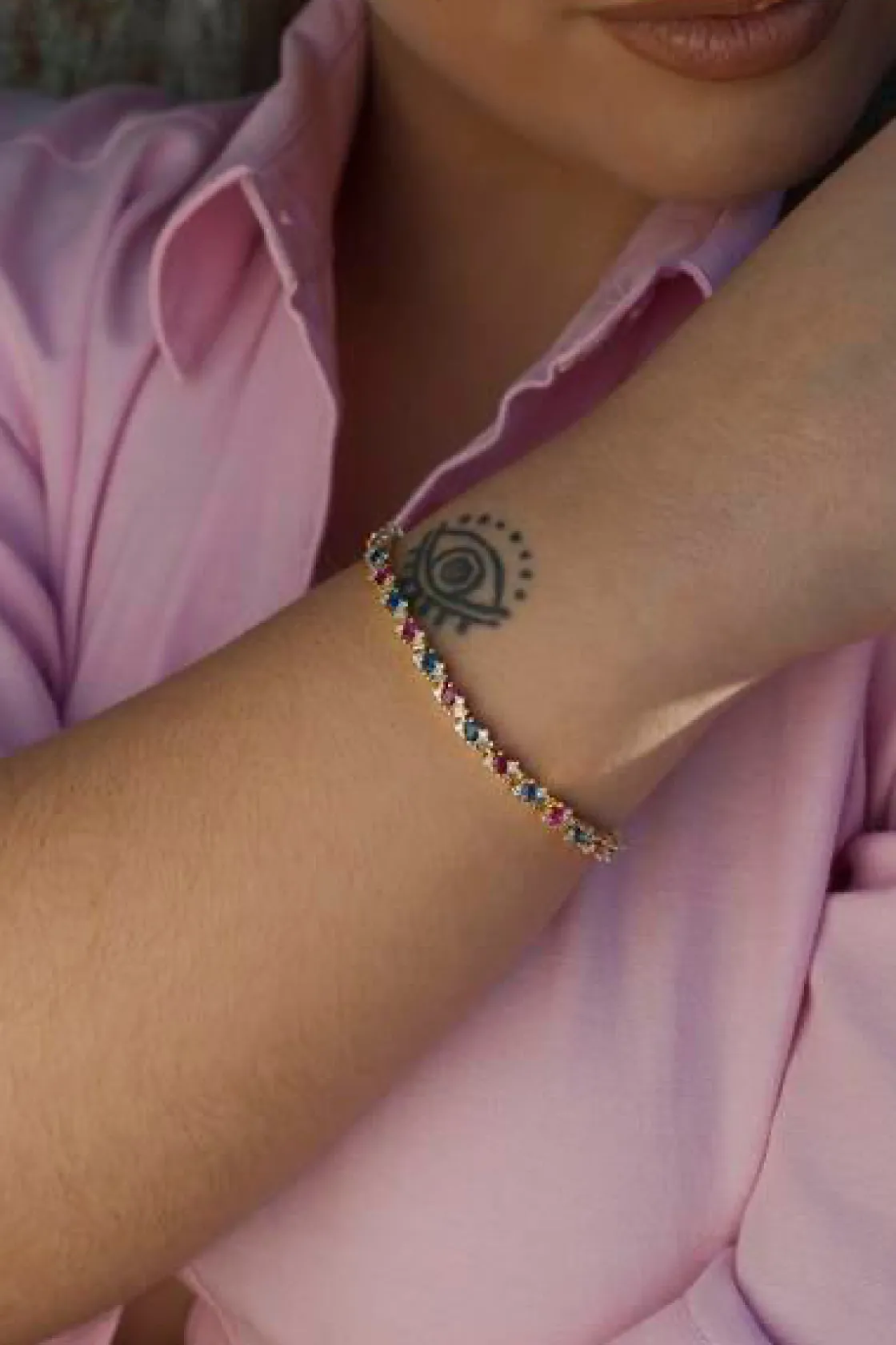 Pulseras Con Piedras | LINEARGENT Pulseras con piedras de plata banda de circonitas multicolor talla esmeralda y redonda