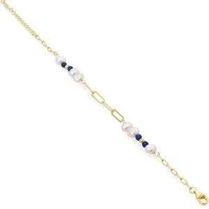 Pulsera De Bolas | Pulseras Perlas | LINEARGENT Pulseras con piedras de plata con perlas de agua dulce y lapislazuli