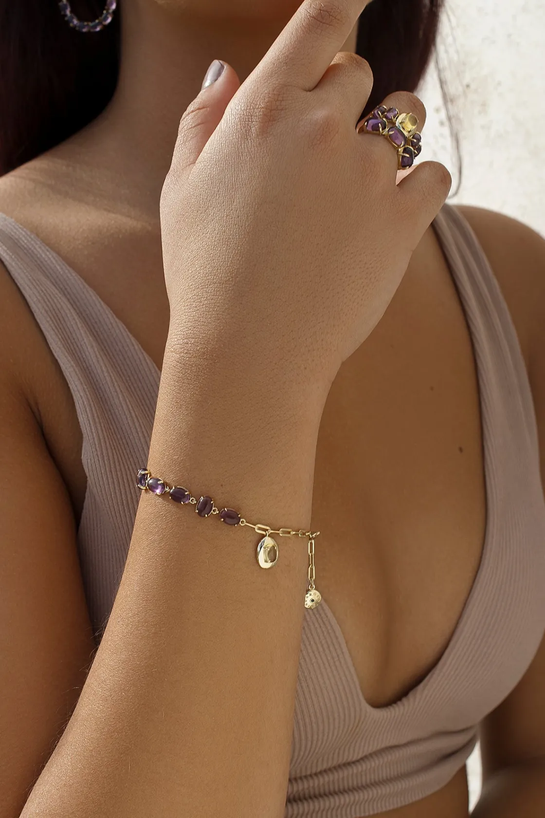 Pulseras Con Piedras | LINEARGENT Pulseras con piedras de plata de circonitas amatista y andratita
