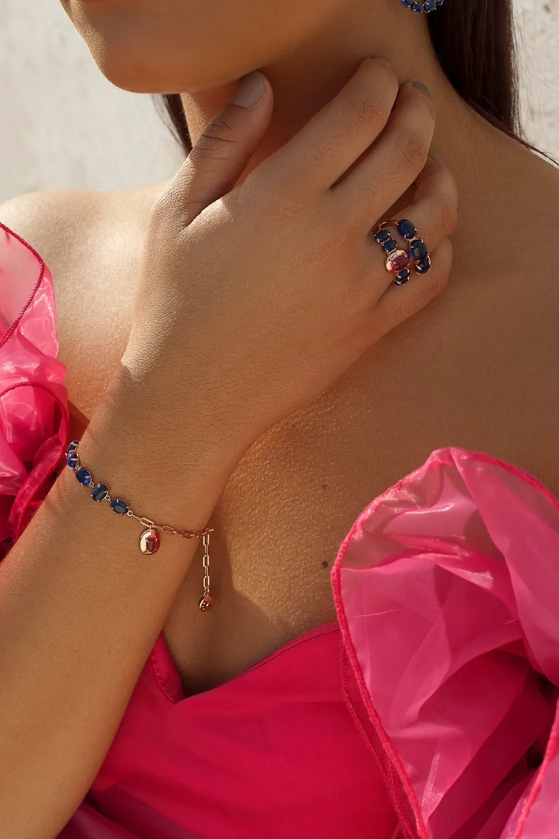 Pulseras Con Piedras | LINEARGENT Pulseras con piedras de plata de circonitas azurita y fucsia