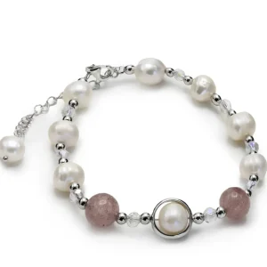 Pulsera De Bolas | Pulseras Perlas | LINEARGENT Pulseras con piedras de plata turmalina rosa y perlas de agua dulce