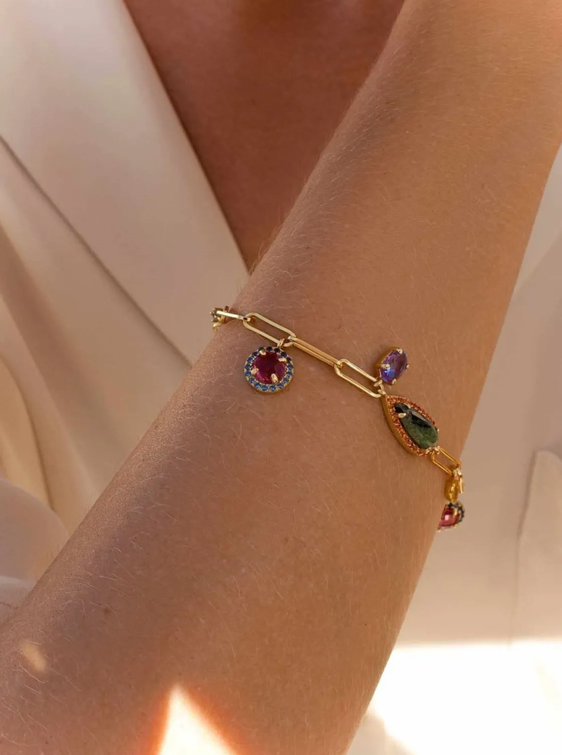 Pulseras Con Piedras | LINEARGENT Pulseras con piedras diseño de cadena paper clip con charms