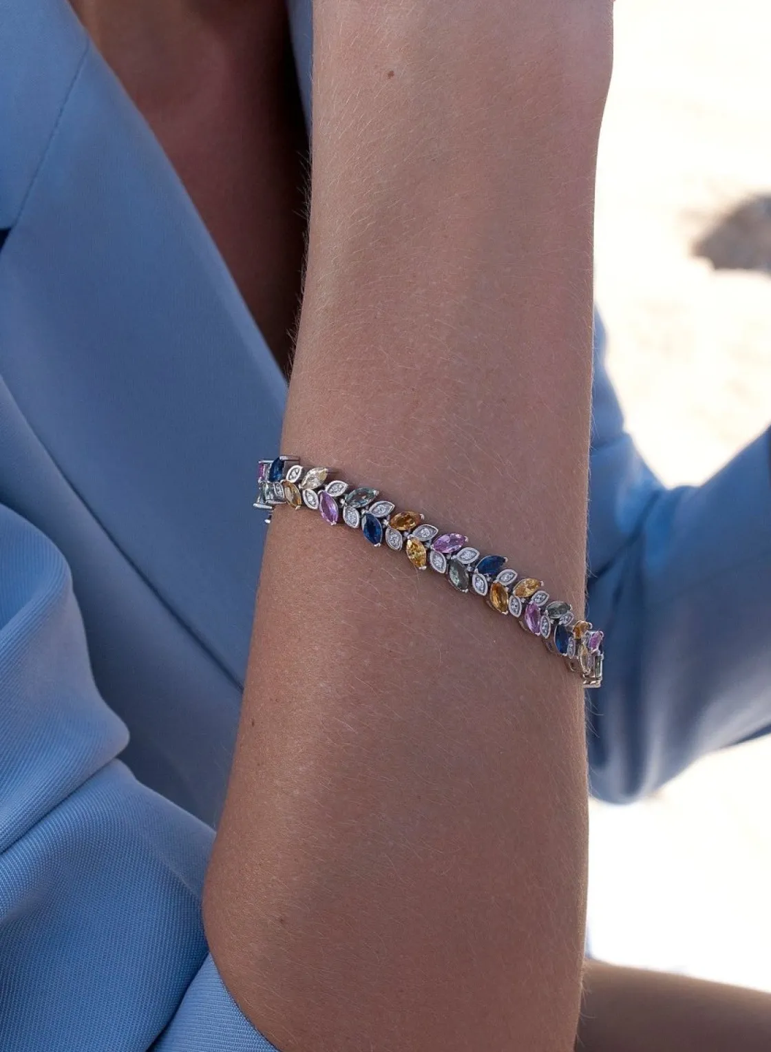 Pulsera Riviere | LINEARGENT Pulseras con piedras diseño de hojas multicolores