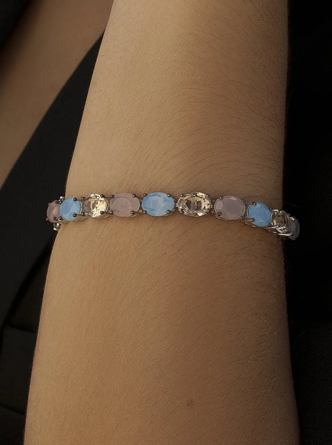 Pulseras Con Piedras | Pulsera Riviere | LINEARGENT Pulseras con piedras talla oval estilo riviere