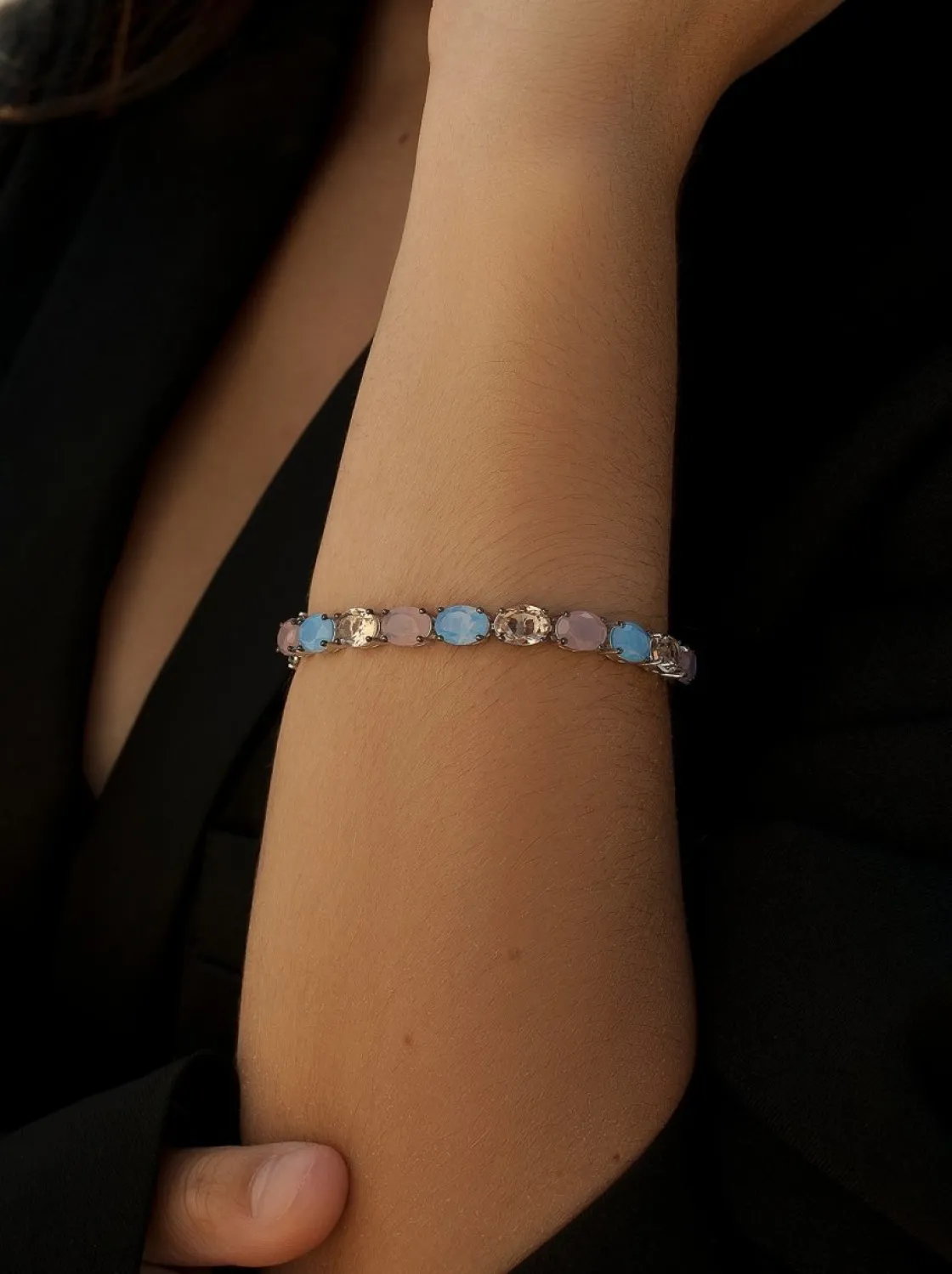 Pulseras Con Piedras | Pulsera Riviere | LINEARGENT Pulseras con piedras talla oval estilo riviere