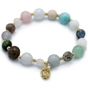 Pulsera De Bolas | Pulseras Con Colgantes | LINEARGENT Pulseras de bolas de plata charm de piña y piedras semipreciosas variadas