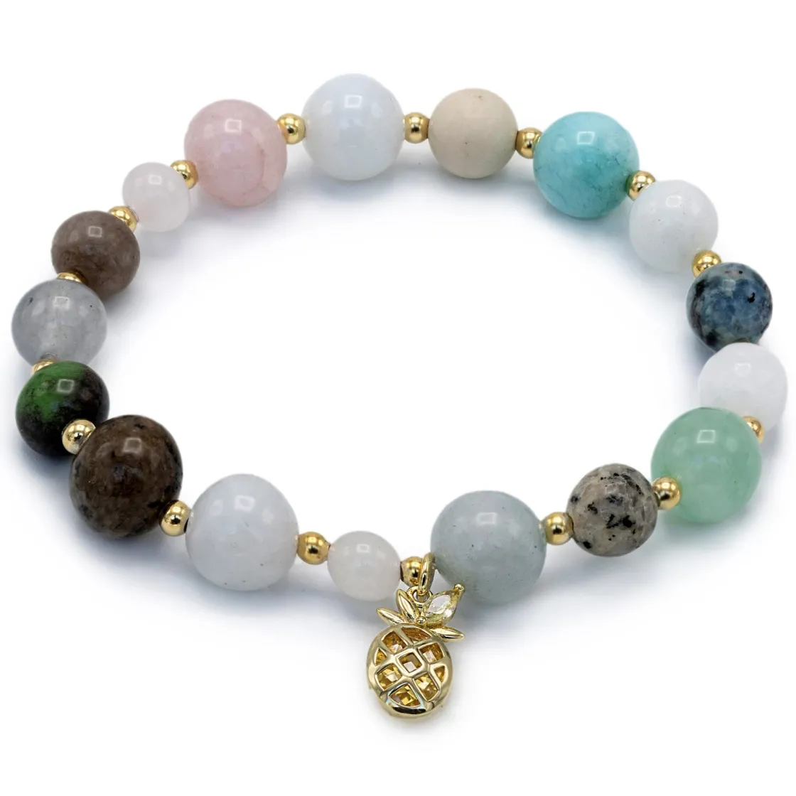 Pulsera De Bolas | Pulseras Con Colgantes | LINEARGENT Pulseras de bolas de plata charm de piña y piedras semipreciosas variadas