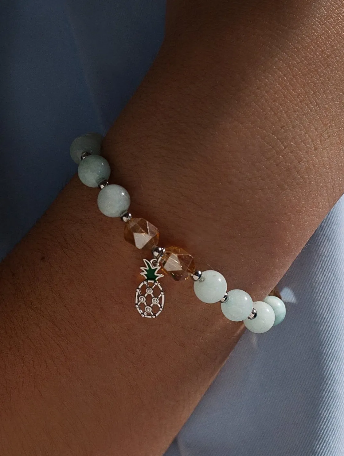 Pulsera De Bolas | Pulseras Con Colgantes | LINEARGENT Pulseras de bolas de plata charm de piña y piedras semipresciosas