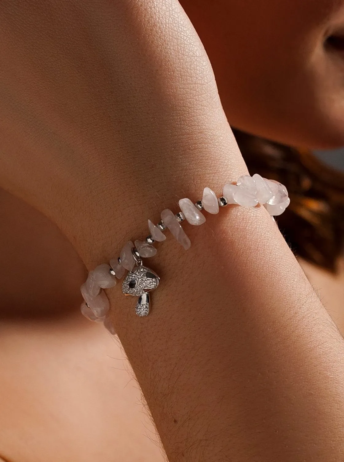 Pulsera De Bolas | Pulseras Con Colgantes | LINEARGENT Pulseras de bolas de plata charm de seta y cuarzo