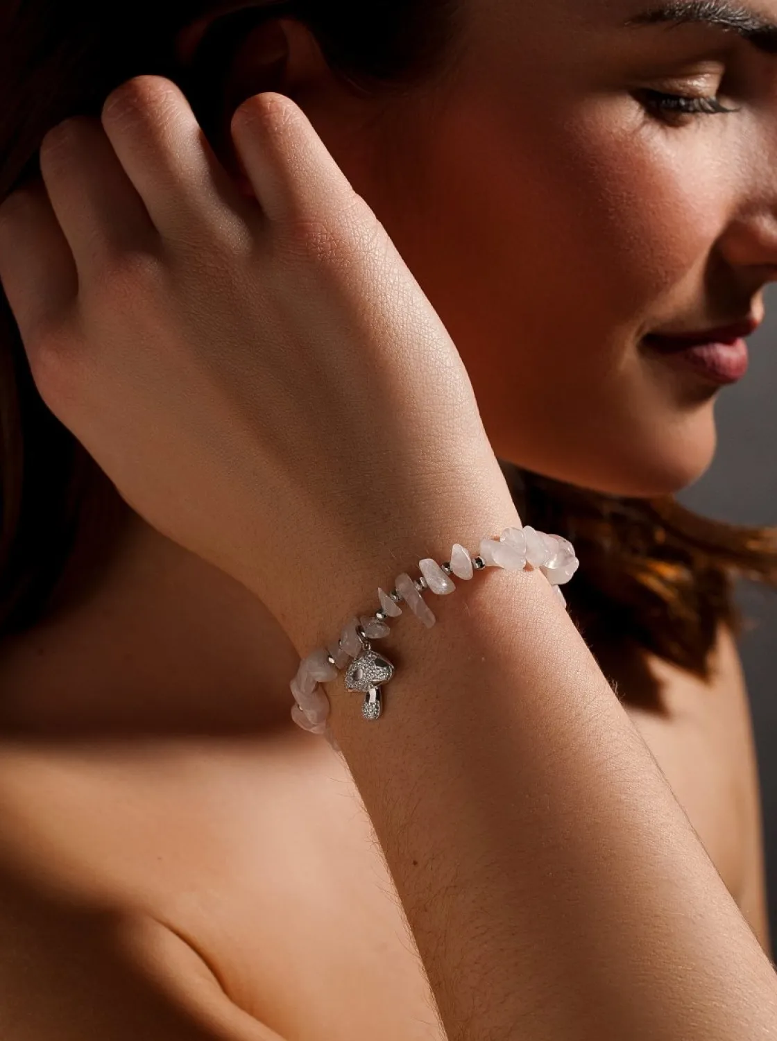 Pulsera De Bolas | Pulseras Con Colgantes | LINEARGENT Pulseras de bolas de plata charm de seta y cuarzo