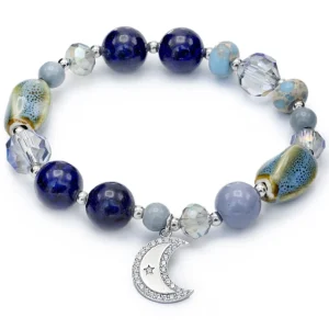 Pulsera De Bolas | Pulseras Con Colgantes | LINEARGENT Pulseras de bolas de plata piedras semipresciosas variadas y charm de luna