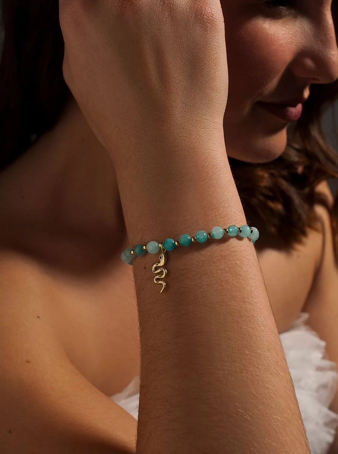 Pulsera De Bolas | Pulseras Con Colgantes | LINEARGENT Pulseras de bolas de plata turquesa y charm de serpiente