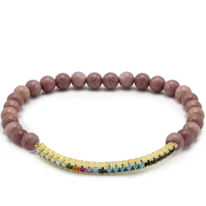 Pulsera De Bolas | Pulseras Con Piedras | LINEARGENT Pulseras de bolas en tonos rojizos con cenefa compuesta por perlas circonitas y bolas pequeñas