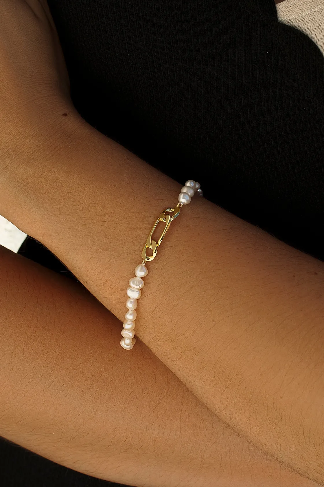 Pulseras Perlas | LINEARGENT Pulseras de perlas diseño de eslabones dorados