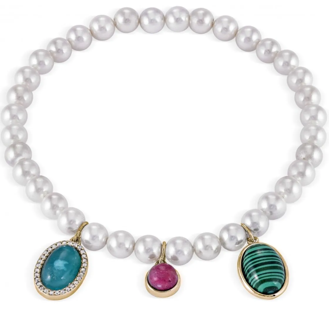 Pulsera De Bolas | Pulseras Perlas | LINEARGENT Pulseras de perlas diseño triple motivo de piedras naturales